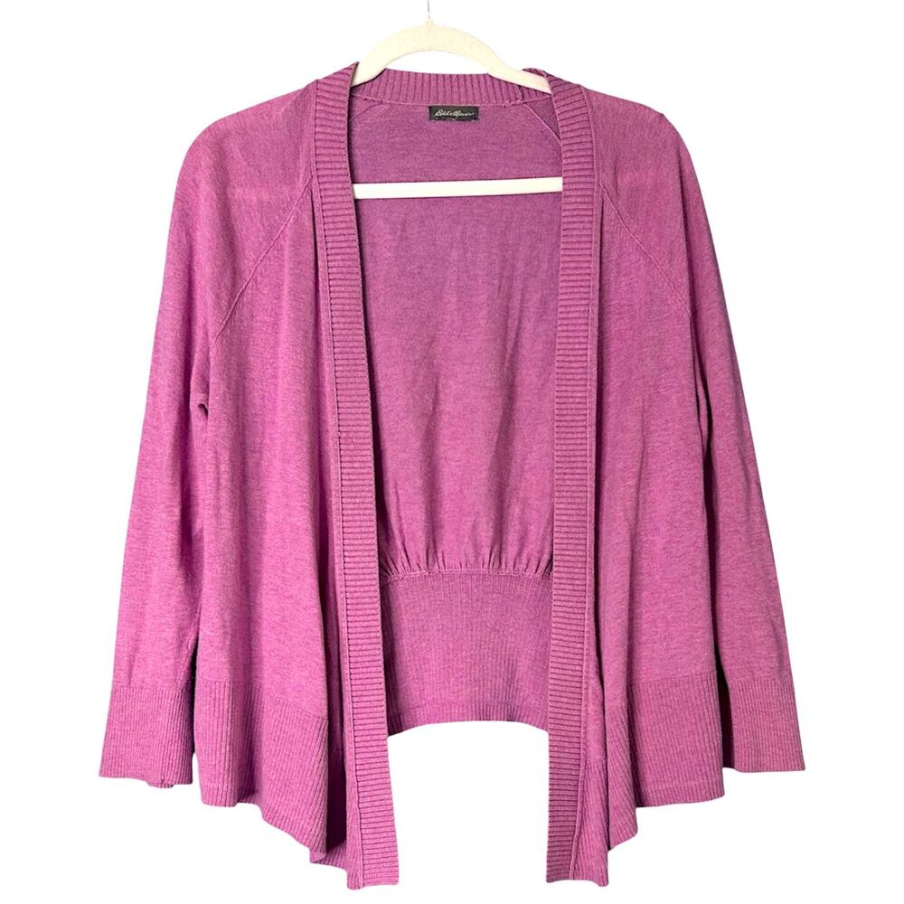 Eddie Bauer Womens‎ Magenta Open Front Cardigan Sweater Sz L Layering Teacher